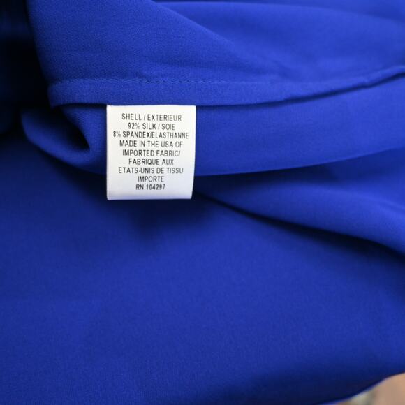 Milly Blouse Size 4 Blue Silk 3/4 Tulip Sleeve Scoop Neck Top - Picture 4 of 5